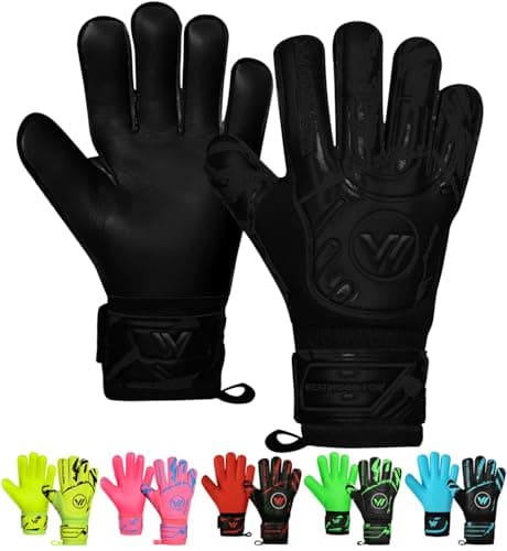 Image of WESTWOOD FOX Goalkeeper Gloves,Finger Protection Soccer Goalie Gloves for Kids,Youth,Adults,Heavy Grip Palm with Dumbo latex 4+3 mm,Wrist Support (Jet Black, Size 7 suitable for 10 to 13 Years old)