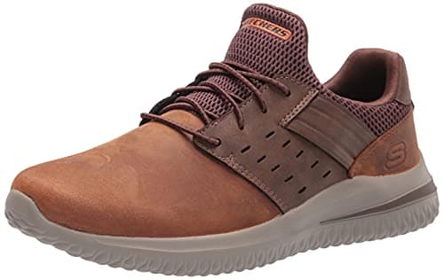 Image of Skechers Men's Delson 3.0 Ezra Sneaker,Dark Brown Leather W/ Mesh,8 UK