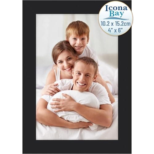 Image of Icona Bay - 6x4 Black Picture Frame - Modern Style Engineered Wood Frame - Table Top or Wall Mount - Bliss Collection