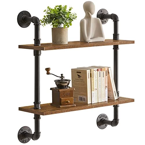 Image of YMYNY 2-Tier Industrial Pipe Wall Mount Shelves, Rustic Storage Shelves, Floating Shelves, Wall Mount Bookshelf, Kitchen Spice Rack, for Bedroom, Kitchen, Living Room, Bathroom HRF-TM004