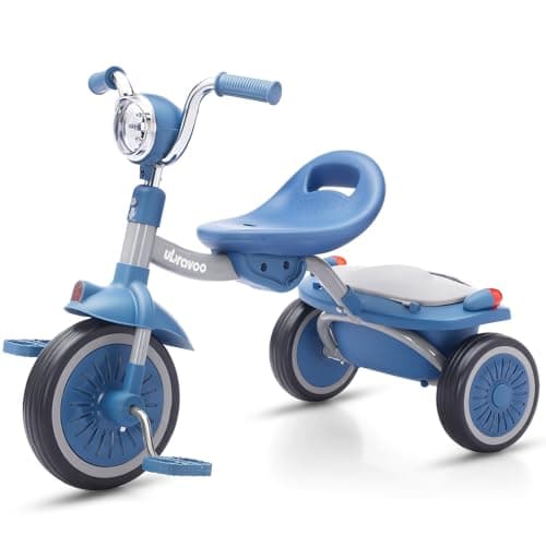 Image of UBRAVOO Baby Tricycle, Foldable Toddler Trike with Pedals, Cool Lights, Durable Wheels and Comfortable Seat, Baby First Walker Trike for 1-5 Years Old Girls, Boys (Blue)