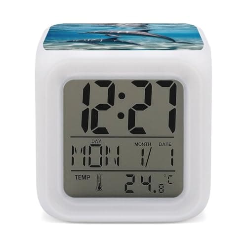 Image of FekiLoot Dolphins Underwater Alarm Clock with 7 Color Changing Night Light Digital Alarm Clock LED Display Screen Sleep Trainer Room Decor Clocks Small Bedside Digital Clocks