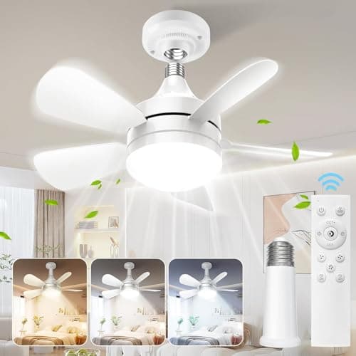 Image of BOBOPAI Small Socket Ceiling Fan with Light and Remote Control, E27 Detachable Silent Fan with Extension Rod,3000K-6000K, 3 Speeds, Adjustable Brightness,Timer, Ø46cm, White (Without Lamp Holder)