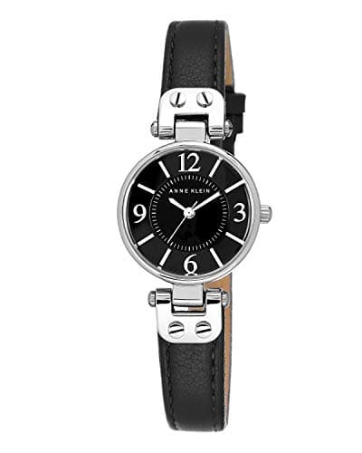 Image of Anne Klein Women's Leather Strap Watch, Black/Silver
