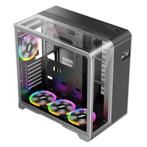 Image of 1st Player RT7 ARGB ATX Black PC Gaming Case - Dual Chamber, LED Screen and Curved Panoramic Tempered Glass (4 x ARGB Fans Pre-installed)