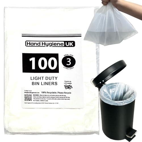 Image of 3L Pedal Bin Liners 100 Count Extra Large Standard Dustbin Waste Bags Small 3 Liter Trash Bags For Toilet Bedroom Bathroom Hotels Garbage White Refuse Sacks For Rubbish 3 Litre Light Duty