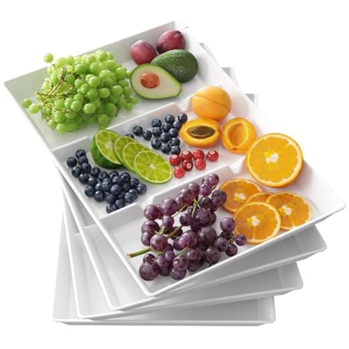Image of Lifewit Divided Serving Tray Platter Plastic, 4PCS White Reusable Trays for Food Eating, Buffet/Sandwich/Tea/Drink/Snack/Dinner Serving Platters for Kichen, Bar, Restaurant, 38.1 x 25.4 cm