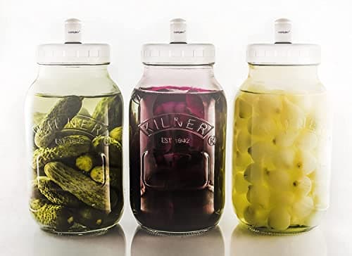 Image of Kilner 3 x 1 Litre Food Fermentation Jars with Compatible Sterilock® Airlocks Releasing CO2 Whilst Preventing Bacteria from Getting In. Simple Style, Fermentation Jar, 240mm x 102mm x 204mm