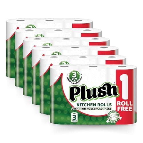 Image of Plush Giant 3 Ply Thickness Paper Towel, Extra Strong, Absorbent, Tough, Durable Kitchen Roll, Multipurpose Bulk Pack - 18 Rolls