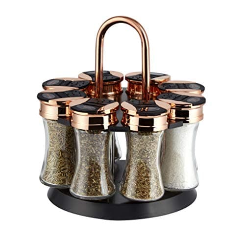 Image of Tower Rotating Spice Rack with 8 Jars, Pre Filled with Spices, Rose Gold, T826020RM