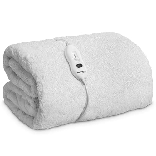 Image of Dreamcatcher Single Electric Blanket 193x91cm, Fully Fitted Sherpa Fleece Electric Blanket, Underblanket Mattress Cover, 3x Heat Settings, 1x Controller and Machine Washable White Heated Blanket