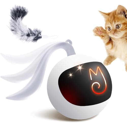 Image of Migipaws Interactive Cat Ball Toy Set, Fun Tracker, Automatic Rolling Chase Ball with Fluffy Tail, Rechargeable Cat Enrichment Toy (White)