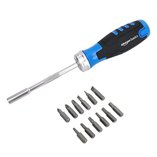 Image of Amazon Basics DS-CJAMZ2010 12 Piece in 1 Magnetic Ratchet Screwdriver, Silver, Black,silver