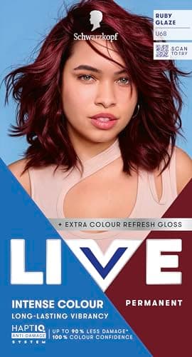 Image of Schwarzkopf LIVE Intense Colour U68 Ruby Glaze, Long-lasting Permanent Red Hair Dye, With Extra Colour Refresh Gloss