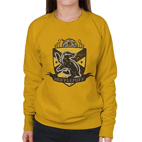 Image of All+Every Harry Potter Hufflepuff Quidditch Distressed Shield Women's Sweatshirt Gold