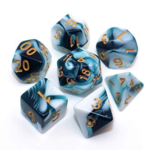 Image of CREEBUY D&D Dice Set Teal White Dice for Dungeon and Dragons DND 7-Die RPG Dice D20 D12 D% D10 D8 D6 D4