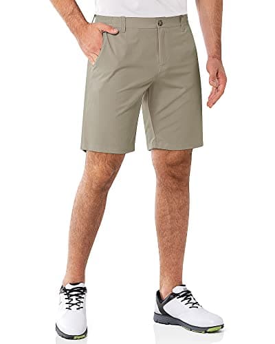 Image of 33,000ft Men's Golf Shorts 9" Dry Fit Stretch Golf Short UPF 50+ Lightweight Flat Front 4-Way Stretch Bermuda Shorts Breathable Shorts with 4 Pockets and Tee Holders, Wood Brown 34W x 9L