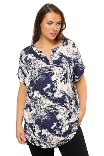 Image of Yours Curve Abstract Notch Neck Top - Women's - Plus Size Curve Blue