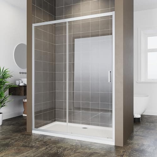 Image of ELEGANT 1700x700mm Sliding Shower Door 6mm Safety Tempered Glass Reversible Bathroom Shower Enclosure Cubicle with Tray and Waste