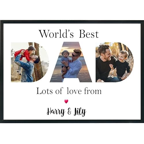 Image of Personalised Father's Day Prints, Framed With DAD Photos Inside The Letters With A Special Message Presents For Dad, Grandfather, Birthday, Christmas, Fathers Day A4, A3, A2, A1 Unique Daddy gifts