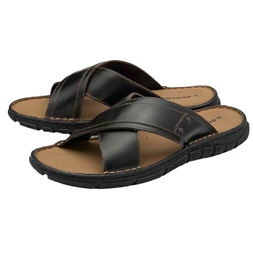 Image of DUNLOP Mens Leather Sandals Open Toe Straps - Brown - UK 10