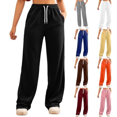 Image of Joggers for Women UK Straight Leg Sweatpants with Pockets Ladies Jogging Bottoms Lounge Workout Gym Sports Trousers Tracksuits Bottoms Casual Elasticated Waist Running Track Pants Loose Loungewear