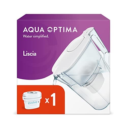 Image of Aqua Optima Liscia Water Filter Jug & 1 Evolve+ Filter Cartridges 2.5L White - Fridge & Dishwasher Friendly, Easy Fill - Reduces Limescale, Chlorine & Other Impurities - By LAICA (Packaging May Vary)