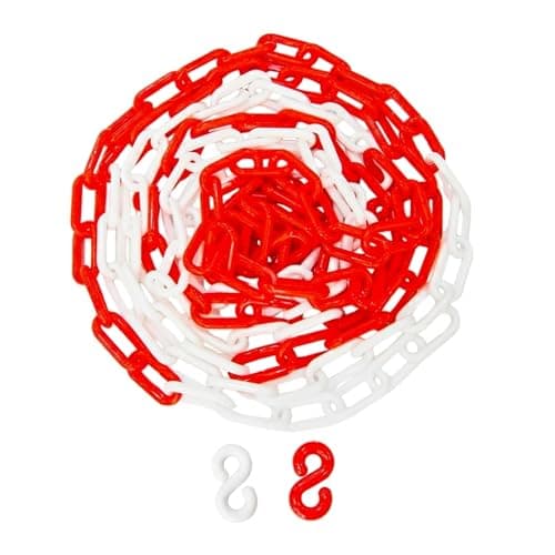Image of Berry 3 Meter Red & White Plastic Chain Barrier 8mm | Heavy Duty Crowd Control Safety Chain Link | Plastic Warning Barrier Chain for Construction Sites, Warehouses, Parking & Road Safety