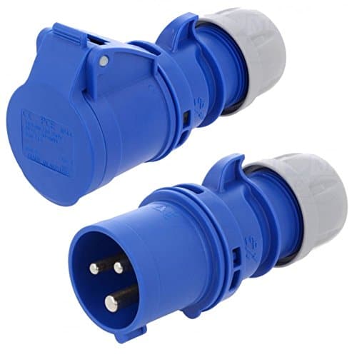 Image of 16 Amp 240v Site Trailing Plug & Socket 230v 16a 3 Pin PCE 240 Volt Blue Hook Up 1X 3001655 1X 3001678