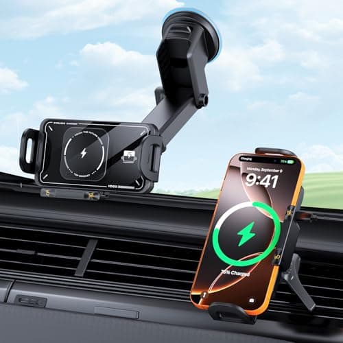 Image of Wireless Car Charger Fast Charging: Qoosea Qi 15W Car Mount Dual Supports for Air Vent/Dashboard, Car Phone Holder Compatible with Samsung Galaxy Z Fold 7/6/5/4/3 Flip Series iPhone 17 Pro Max Google