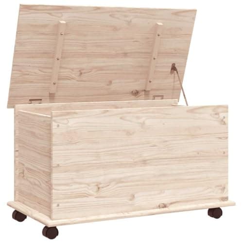 Image of vidaXL Solid Pine Wood Storage Chest - Natural, Untreated Surface, 73x39.5x44 cm - Storage Organiser for Living Room or Office