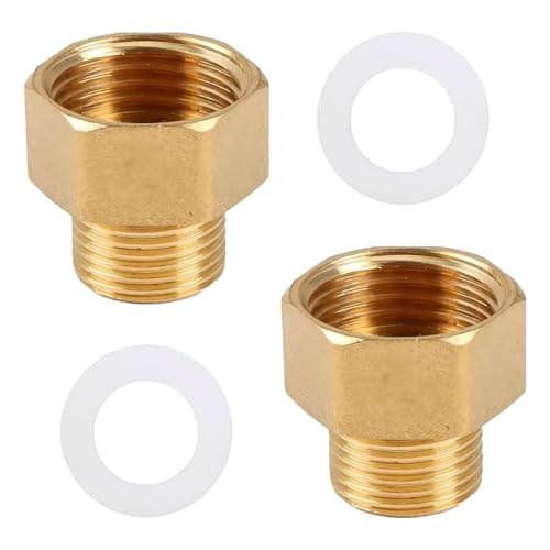 Image of 2 Set 1/2" Female to 3/8" Male BSP Thread Brass Hex Bushing Reducing Connector with Sealing Rings, 1/2 Female to 3/8 Male Adapter, Brass Pipe Connecting Conversion Adapter for Water, Gas