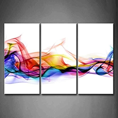 Image of 3 Panel Wall Art Fresh Look Color Abstract Smoke Colorful White Background Painting Pictures Print On Canvas Abstract The Picture For Home Modern Decoration Piece Wooden Frame Ready To Hang