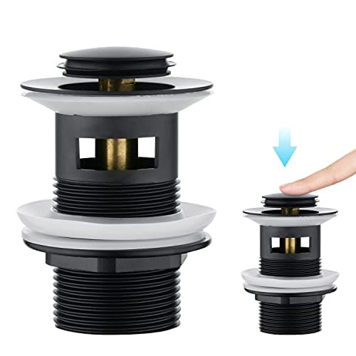 Image of CREA Basin Sink Waste Pop Up, Click Clack Sprung Plug with Overflow for Bathroom Sink, Sprung Basin Waste Slotted, Matte Black