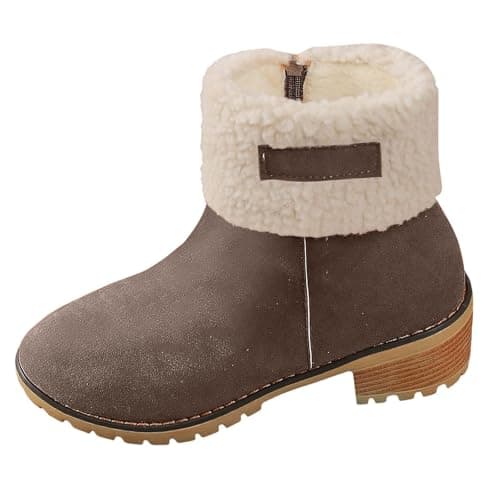 Image of Generisch Womens Mid Calf Warm Winter Faux Suede Retro Chunky Heel Side Zipper Casual Outfits Comfortable Ankle Boots, gray, 7 UK