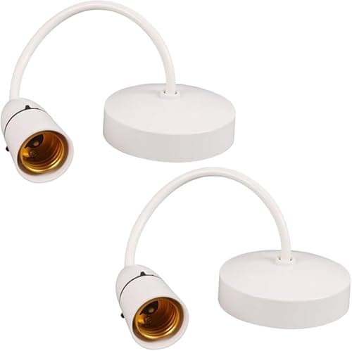Image of 2-Pack E27 Edison Screw Pendant Light Fitting, Ceiling Rose with 20cm Cable, Max 100W, White Bakelite Holder for Living Room, Kitchen, Bedroom
