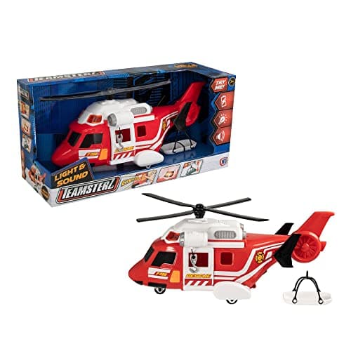 Image of Teamsterz Mighty Machines Medium Fire Helicopter Toy | Lights & Sounds Emergency Vehicle | Firefighter Rescue with Winch & Stretcher | Educational Playset for Kids | Ages 3+