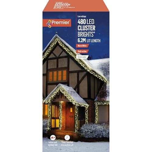 Image of Premier Decorations 480 Multi Action Indoor & Outdoor Christmas Cluster LED Lights with Timer - White