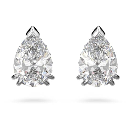 Image of Swarovski Millenia stud earrings, Pear cut, White, Rhodium plated