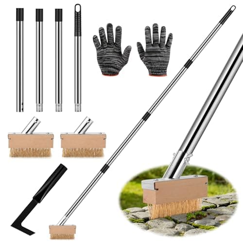 Image of GREELIX Patio Weed Remover Tool with Long Handle, Weed Scraper and 2x Weed Brush Set for Patio & Block Paving, Weed Remover Tool for Garden, Patio, Driveway, Garden Tools for Weeding, Moss Removing