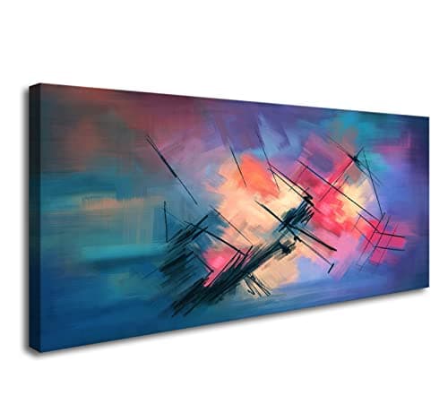 Image of YYYYHPP YP0675 Canvas Wall Art Colorful Abstract Acrylic Painting Wall Art Modern Art on Blue Background Picture Painting for Living Room Bedroom and Office Home Kitchen