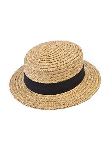 Image of labreeze Straw Boater Hat for Adults – Classic Vintage Flat Top Summer Hat with Ribbon Band, Ideal for Formal Events, Fancy Dress, and Outdoor Parties