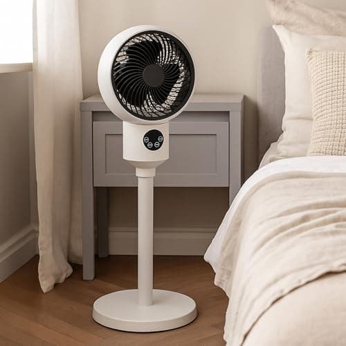 Image of JSH 9" Portable Pedestal Air Circulator Cooling Fan | Powerful Airflow Energy Efficient Quiet | 90° Oscillating, Tilt Angle | Whole Room Air Shower Aircon | 3 Speeds with Time and Remote Control