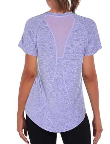 Image of Wayleb Sports Tops for Women Crew Neck Yoga Tops Ladies Workout Running Activewear Short Sleeve Tee Shirts for Womens Purple