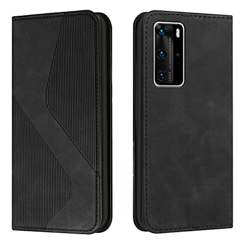 Image of Mo-Somnus Compatible with Huawei P40 Pro Case, Shockproof Wallet Case PU Leather with Card Holder Folding Stand Magnetic Protect Flip Cover for Huawei P40 Pro Phone Cases (Black)