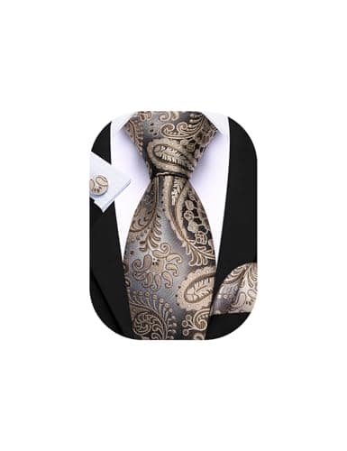 Image of Barry.Wang Men's Tie Set Paisley Silk Pocket Square Cufflinks Necktie Woven Wedding Party Brown Blue