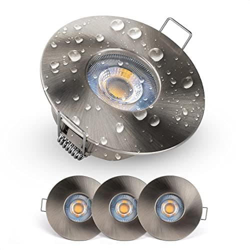 Image of EMOS Bathroom Spot Lights Ceiling LED Waterproof IP44 | Spotlight 5W, 370lm, 3000K Warm White, 220-240V Powered | Pack of 3 recessed LED Downlights Ceiling for Outdoor Hallway, Soffit etc., Silver