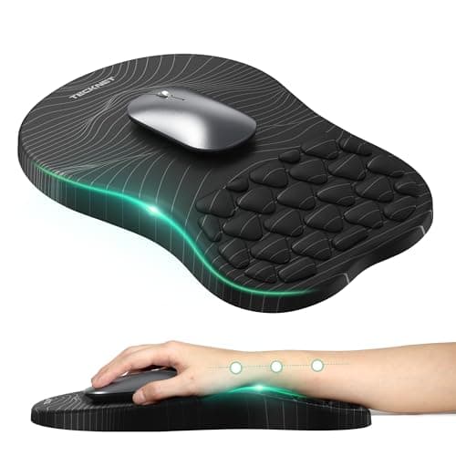 Image of TECKNET Mouse Mat Wrist Support with Massage Design– Ergonomic 8° Wrist Rest Mouse Pad, Non-Slip PU Base, Smooth Lycra Surface, Waterproof Mousepad for Office & Gaming (Stripe)