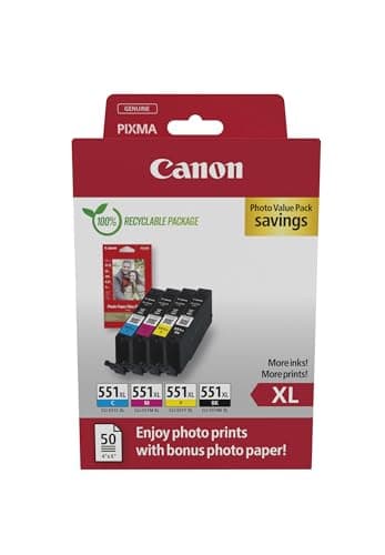 Image of Canon CLI-551 XL C M Y BK Pack of 4 cartridges (Black XL Cyan XL Magenta XL Yellow XL) Genuine (Recycled Cardboard Multipack)
