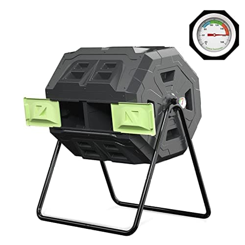 Image of 160L Upgraded Tumbling Composter with Compost Thermometer - Dual Chamber Garden Compost Bin (Green)